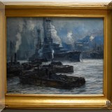 A01. ”Off Tompkinsville at the Staten Island Anchorage.” Oil on Canvas by Parker Newton. 23”h x 29”w 
